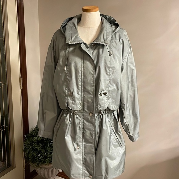 FLEET STREET women’s oversized trench coat green removable hood adjust waist L - Picture 1 of 17